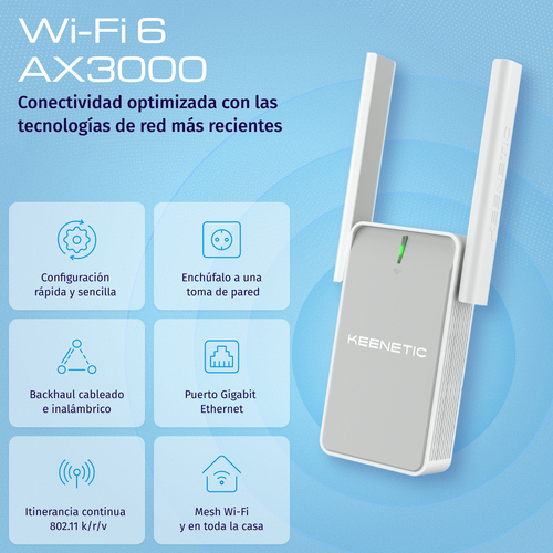 Keenetic Buddy 6 (KN-3411) AX3000 Mesh Wi-Fi 6 Range Extender with Gigabit Ethernet Port. Type: Network repeater, Data tra