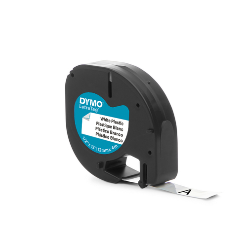 ID-Etikett Dymo LetraTag - 12 mm Breite x 4 m Länge - Klebefilm - Thermalbindung - Weiß - Plastik - 1 Rolle