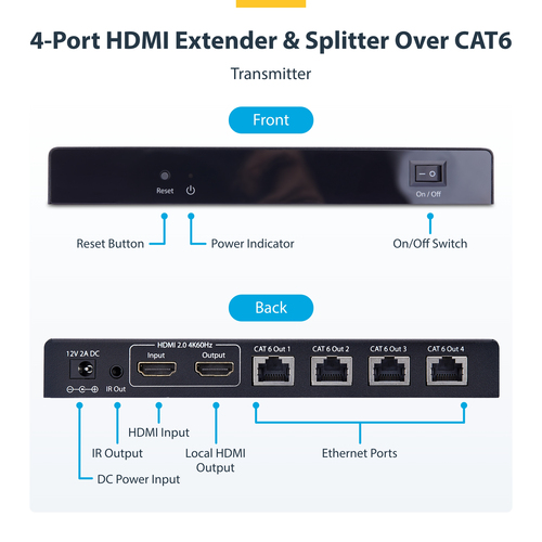 StarTech.com 4K7014IC-EXTEND-HDMI. Typ: AV-Sender & -Empfänger, Maximale Auflösung: 3840 x 2160 Pixel, unterstütze Kabelty