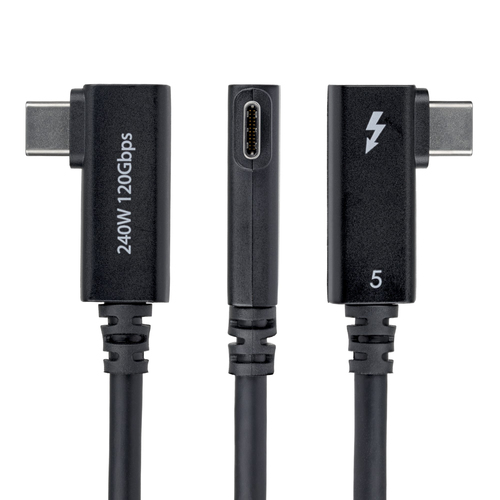 StarTech 2.6ft (80cm) Right Angle Thunderbolt 5 Cable, 80Gbps/120Gbps, 240W PD, 8K 60Hz, Certified Thunderbolt Cable - Cer