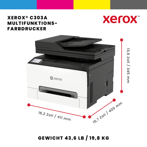 Xerox C303a. Drucktechnologie: Laser, Drucken: Farbdruck, Maximale Auflösung: 2400 x 600 DPI, Druckgeschwindigkeit (Farbe,