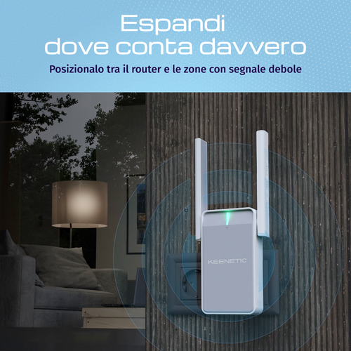 KEENETIC Buddy 5 (KN-3311) AC1200 Wi-Fi Extender, Mesh, 1 porta 100 Mbit/s, Menù multi lingua