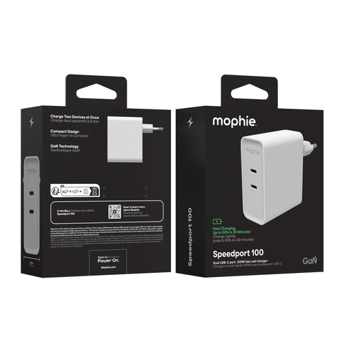 MOPHIE ADAPTER GAN USB-C DUAL 1 ROC WHITE EU