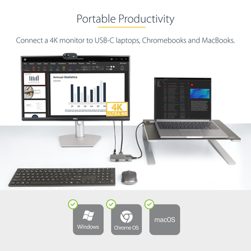 StarTech.com USB Type C Docking Station for Tablet, Monitor, Notebook - 100 W - Space Gray - Portable - 1 Displays Support