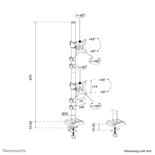 Bras support d'écran Neomounts DS60-600BL2V - Noir - Réglable en hauteur - 2 Écran(s) supportés - 10" (25,40 cm) à 32" (81