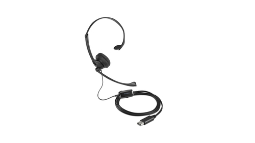 Kensington Wired Over-the-head Mono Headset - Black - Monaural - Supra-aural - 20 Hz to 20 kHz - 180 cm Cable - Omni-direc