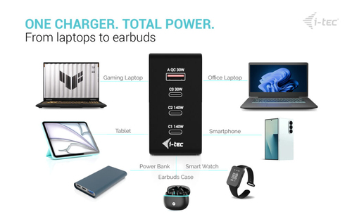 i-tec 140 W AC Adapter - Universal Adapter - 3 USB Type-C - For Notebook, Tablet - Europe - 120 V AC, 230 V AC Input - 5 V