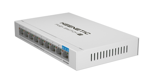 KEENETIC PoE+ Switch 9 (KN-4710), switch 1 porta 1Gbps + 8 porte 1 Gbps PoE+, potenza massima erogabile 120W, chassis in m