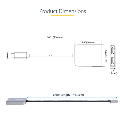 StarTech.com MST14CD122HD. USB-Stecker: USB Typ-C, USB-Anschluss Geschlecht: Stecker, Formfaktor des USB-Steckers: Gerade.