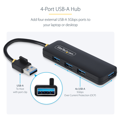 StarTech.com StarTech.com 4-Port USB-A Hub, 5Gbps, Bus Powered, Small Travel Mini USB Hub, Multi-Port USB 3.0 Splitter, Po