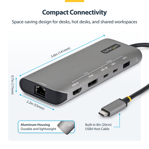 StarTech.com 7-in-1 USB4 Multiport Adapter, treiberlose Dual 4K für MacOS und Windows, 140W Power Delivery, 3-Port 10Gbps 