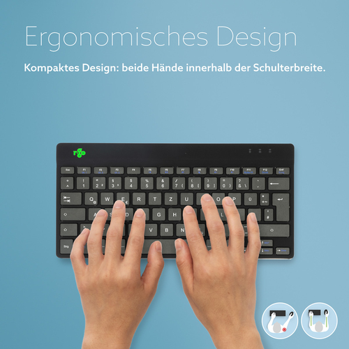 R-Go Tools Ergonomische Tastatur R-Go Compact Break, kompakte Tastatur mit Pausensoftware, QWERTZ (DE), Bluetooth, Schwarz