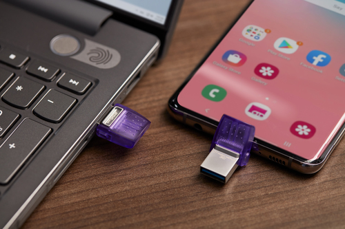 Kingston DataTraveler microDuo 3C DTDUO3CG3 256 GB USB 3.2 (Gen 1) Type C Flash Drive - Purple - 200 MB/s Read Speed