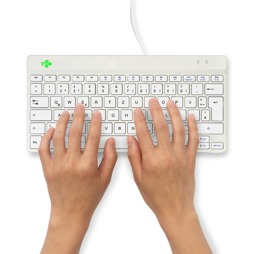 R-Go Tools Ergonomische Tastatur R-Go Compact Break, kompakte Tastatur mit Pausensoftware, QWERTZ (DE), Kabelgebunden, Wei
