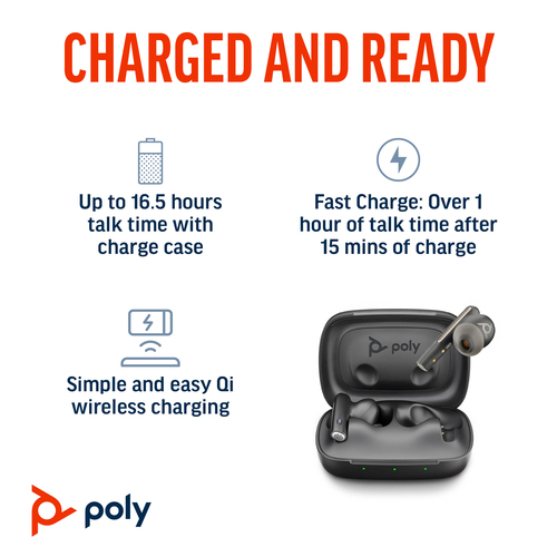 Poly Voyager Free 60 UC True Wireless Earbud Stereo Earset - Carbon Black - Microsoft Teams Certification - Google Assista