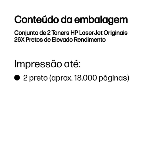 HP 26X (CF226XD) Original Alto Yield Laser Cartucho de toner - Preto - 2 / Cartão - Laser - Alto Yield - 2 / Caixa