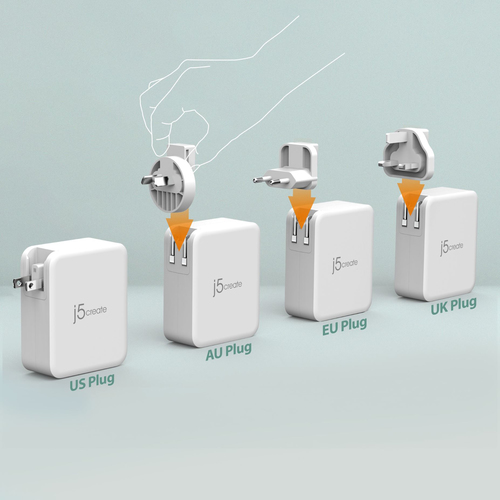 Adattatore CA j5create - 130 W - Adattatore universale - Per Dispositivo USB tipo C, Dispositivo USB Tipo A, Mobile Phone,