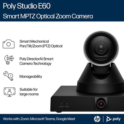 Poly Studio E60 Video Conferencing Camera - TAA Compliant - 4K - 3840 x 2160 Video - PTZ