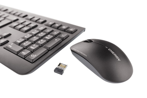 CHERRY DW 3000 Keyboard & Mouse - French - USB Wireless RF - USB Wireless RF - Optical - 1200 dpi - Scroll Wheel - Calcula