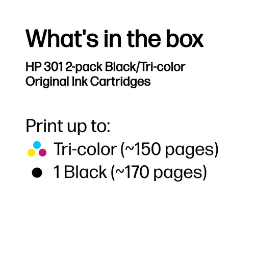 HP 301 Original Alto Yield Jato de tinta Tinteiro - Preto, Ciano, Magenta, Amarelo - 2 / Pack