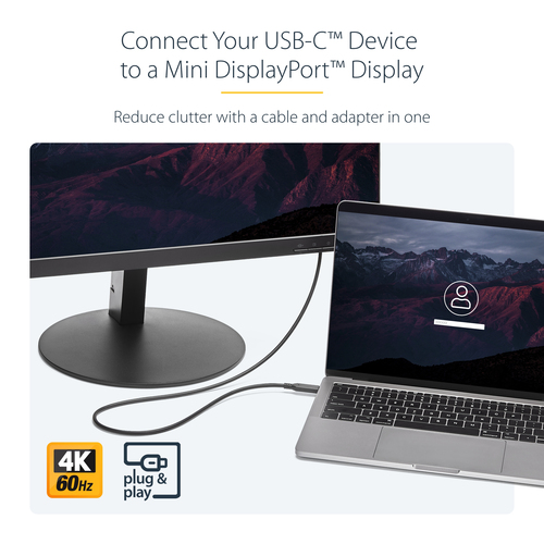 StarTech.com 1 m / 3.3 ft. USB-C to Mini DisplayPort Cable - 4K 60Hz - Black - USB 3.1 Type-C to Mini DP Adapter Cable - m
