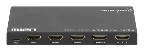Manhattan HDMI Splitter with downscaling 4-Port , 4K@60Hz, Displays output from x1 HDMI source to x4 HD displays (same out