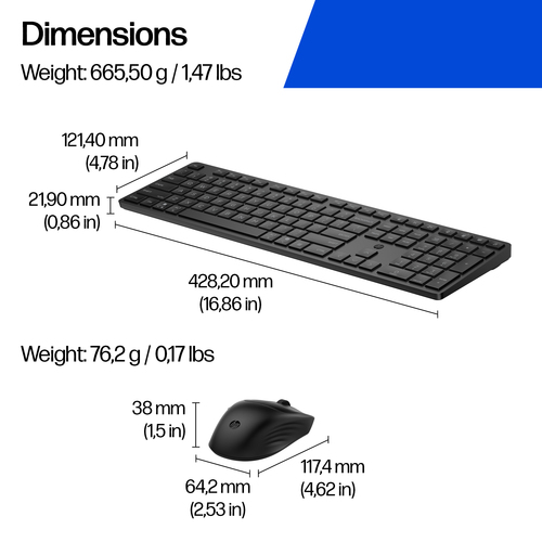 Clavier et souris HP 495C - AZERTY - Français - USB Type A Piston plongeur Sans fil Bluetooth/RF 2,40 GHz Clavier - Couleu