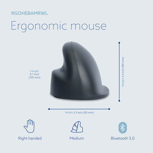 R-Go Tools Vertikale Maus R-Go HE Basic, Ergonomische maus, medium (Handlänge 165-185mm), Rechtshänder. Formfaktor: rechts
