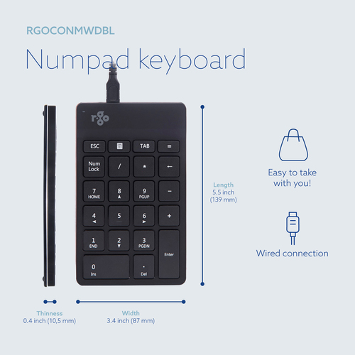 R-Go Tools Tastatur R-Go Numpad Break, ergonomischer Ziffernblock mit Pausensoftware, kabelgebunden, schwarz. Geräteschnit