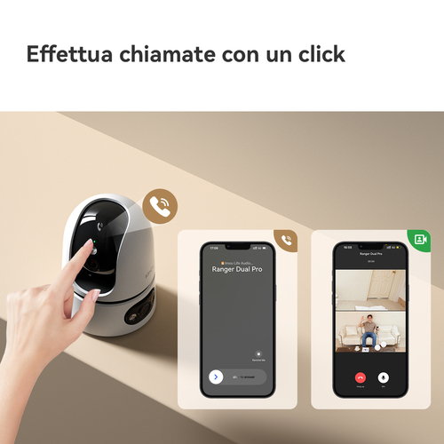 Imou Ranger Dual Pro 10MP Telecamera da interno, motorizzata, con doppia ottica 5MP+5MP, sirena integrata e faretto, tasto