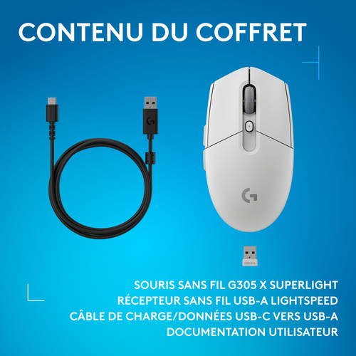 Souris de jeu Logitech G G305 X SUPERLIGHT - Bluetooth/Radio Fréquence - USB Type A, USB Type C - 6 Bouton(s) - 6 Boutons 