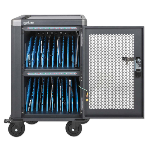 Manhattan iPad to 13", MacBook Air to 13" & Chromebook 14" 20-bay Charging Trolley/Cart via USB-C (30W), Also other tablet