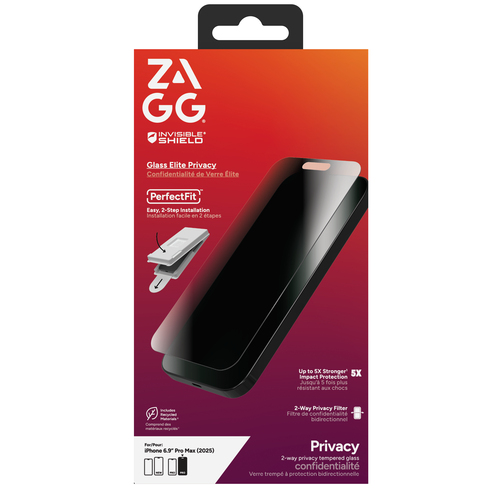 InvisibleShield Glass Elite Privacy. Markenkompatibilität: Apple, Kompatibilität: iPhone 17 Pro Max, Schutzfunktion: Bruch