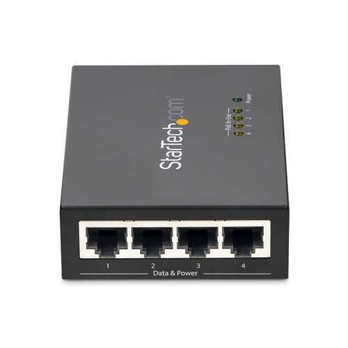 StarTech.com PoE Injector - 52 V DC, 2.31 A Output - 4 Input Port(s) - 4 Output Port(s) - Wall Mountable - Black