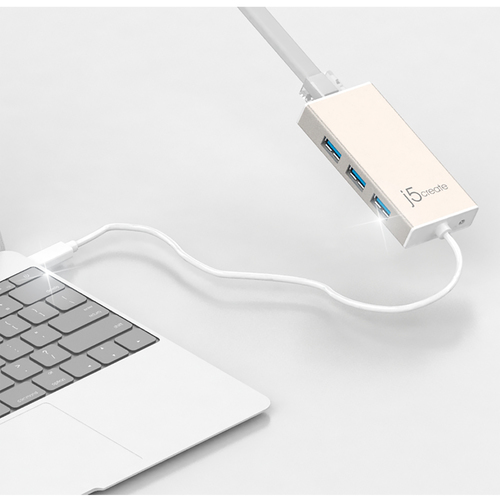 j5create USB/Ethernet-Hub - USB 3.0 Typ C - 640 MB/s - 3 Total USB Port(s) - 3 USB 3.0 Port(s)1 Netzwerk (RJ-45) Anschluss