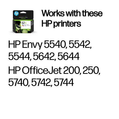HP 62XL High Yield Tri-color Original Ink Cartridge. Colour ink page yield: 415 pages, Printing colours: Cyan, Magenta, Ye