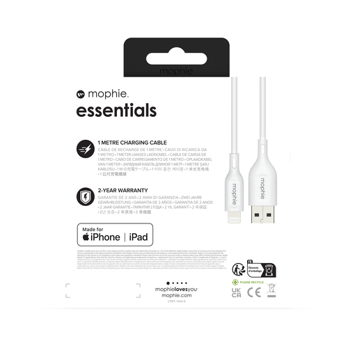 MOPHIE ESSENTIALS CABLE USB-A TO LIGHTNING 1M WHITE