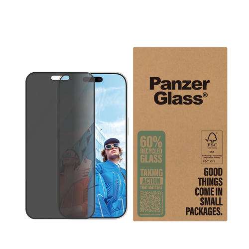 PanzerGlass Glass Privacy Screen Protector for Apple iPhone 16 Pro - For OLED iPhone 16 Pro - Smudge Proof, Fingerprint Re
