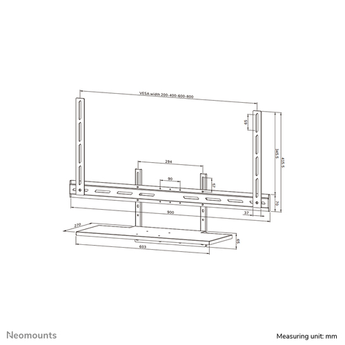 Neomounts Mounting Shelf for Keyboard, Mouse - Black - Height Adjustable - 43"" (109.22 cm) to 110"" (279.40 cm) Screen Su