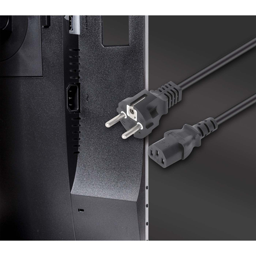 Manhattan Mains Power Cord/Cable, Euro 2-pin plug (CEE 7/4 Schuko) to C13 Female (kettle lead), 1m, 10A, Black, Lifetime W