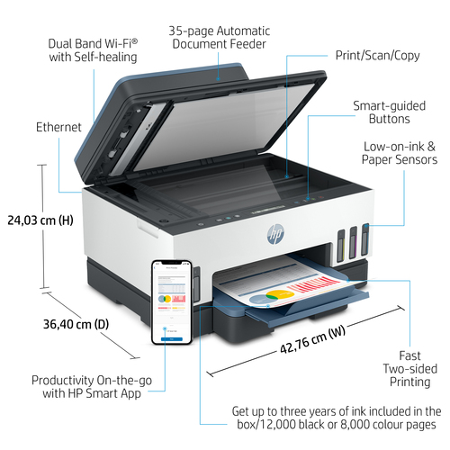 HP Smart Tank 7306 Wireless All-in-One Color Printer, Two-sided printing; Copier, Scanner. Print technology: Thermal inkje