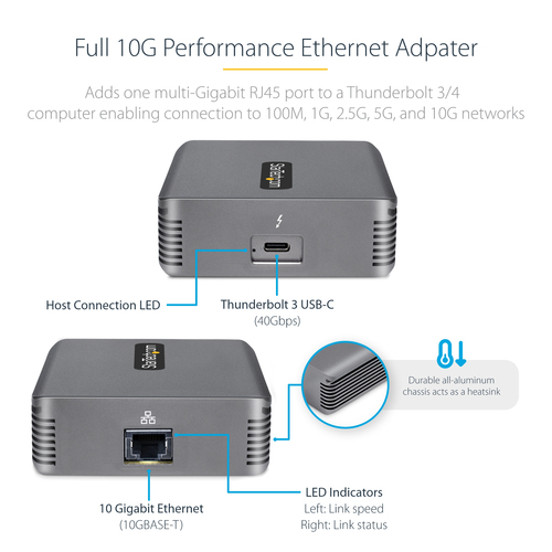 StarTech.com 10Gigabit Ethernet Card for Access Point, Switch - 10GBase-T - Portable - TAA Compliant - Thunderbolt 3 - Mar