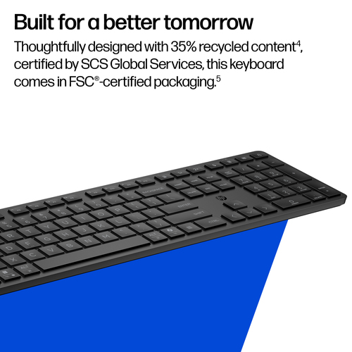 HP 495K Multi-Device Dual-Mode Keyboard. Keyboard form factor: Full-size (100%), Connectivity technology: Wireless, Device