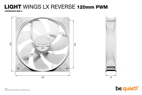 be quiet! Light Wings LX 120 mm PWM Reverse White. Typ: Ventilator, Lüfterdurchmesser: 12 cm, Rotationsgeschwindigkeit (ma