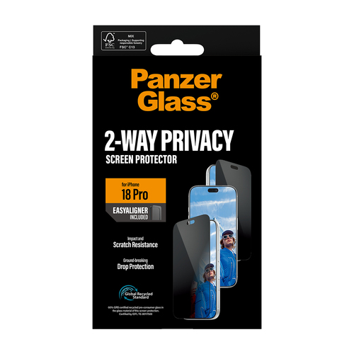PanzerGlass ® 2-Way Privacy Screen Protector iPhone 18 Pro | Ultra-Wide Fit w. EasyAligner. Kompatibilität: Apple - iPhone