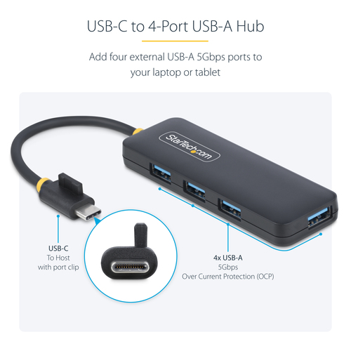 StarTech.com H5C4A-USB-HUB. Hostschnittstelle: USB 3.2 Gen 1 (3.1 Gen 1) Type-C, Hub interfaces: USB 3.2 Gen 1 (3.1 Gen 1)