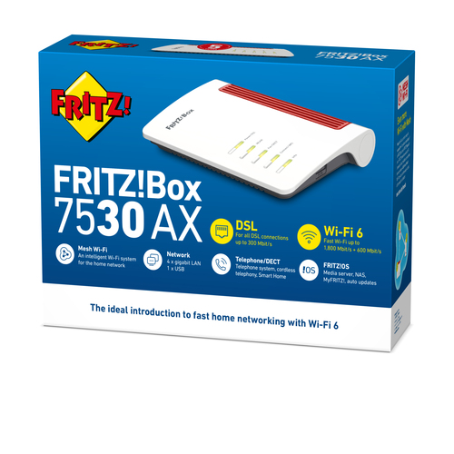 FRITZ! FRITZ!Box 7530 AX Wi-Fi 6 IEEE 802.11ac VDSL, ADSL Modem/Wireless Router - Dualband - 2,40 GHz ISM-Band - 5 GHz UNI