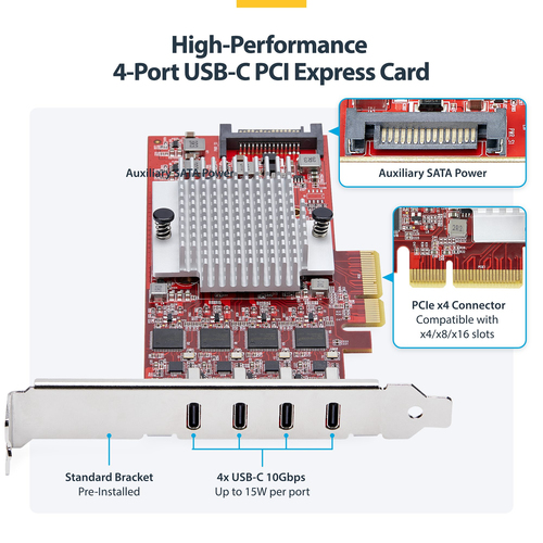 StarTech.com USB Adapter - PCI Express x4 - 1.25 GB/s, 640 MB/s, 60 MB/s, 1.50 MB/s, 140.80 kB/s - Desktop, Server - Inter