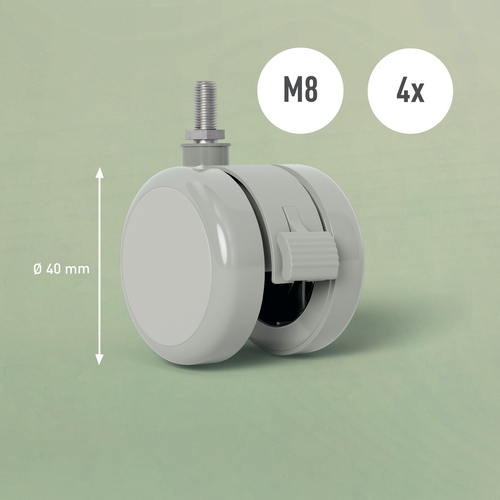 Leitz Castor Wheels for Ergo Small Electric Sit Standing Desk. Product colour: Grey. Wheel diameter: 4 cm, Width: 40 mm, D
