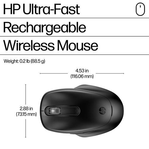 HP 515 Maus - Funkfrequenz - USB - Kabellos - 2,40 GHz - wiederaufladbar - 4000 dpi Auflösung - Scroll-Rad - Symmetrisch
